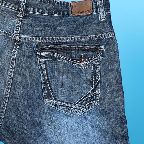 Flypaper Jeans Shorts Straight Leg Button Zip Pockets Medium Wash Denim Size 38 - Picture 5 of 6